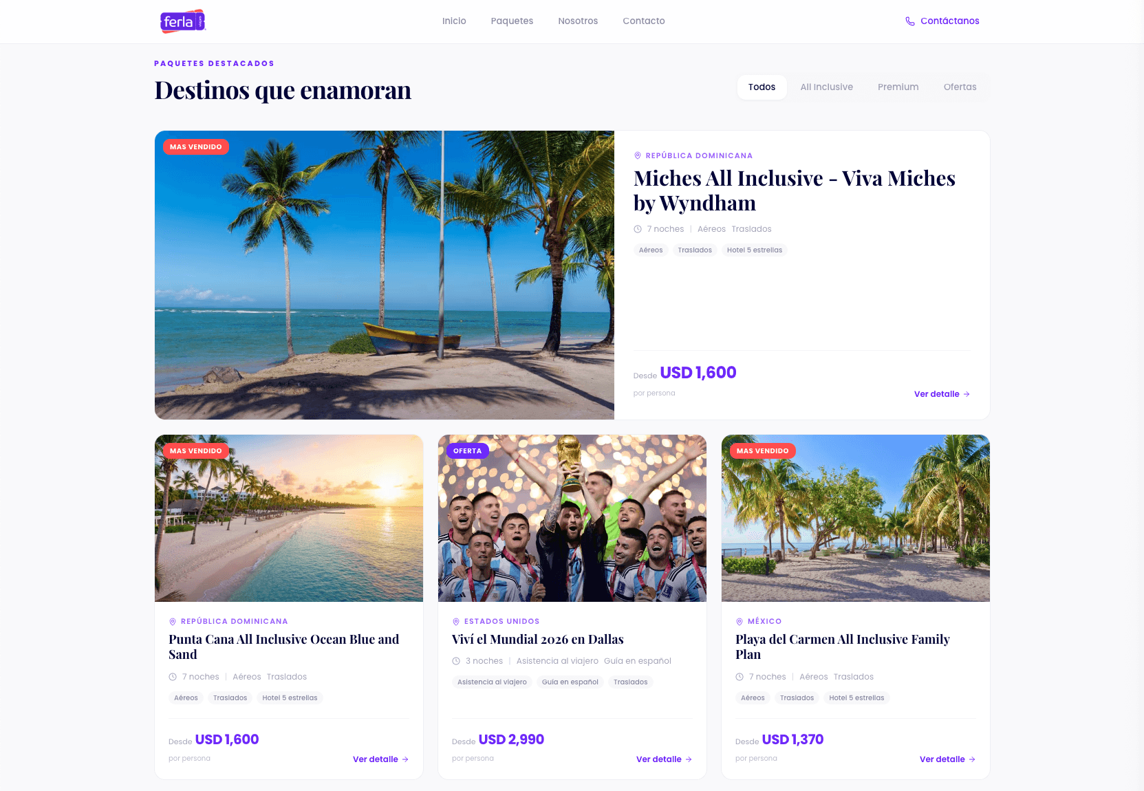 Captura de pantalla de Catálogo de Paquetes